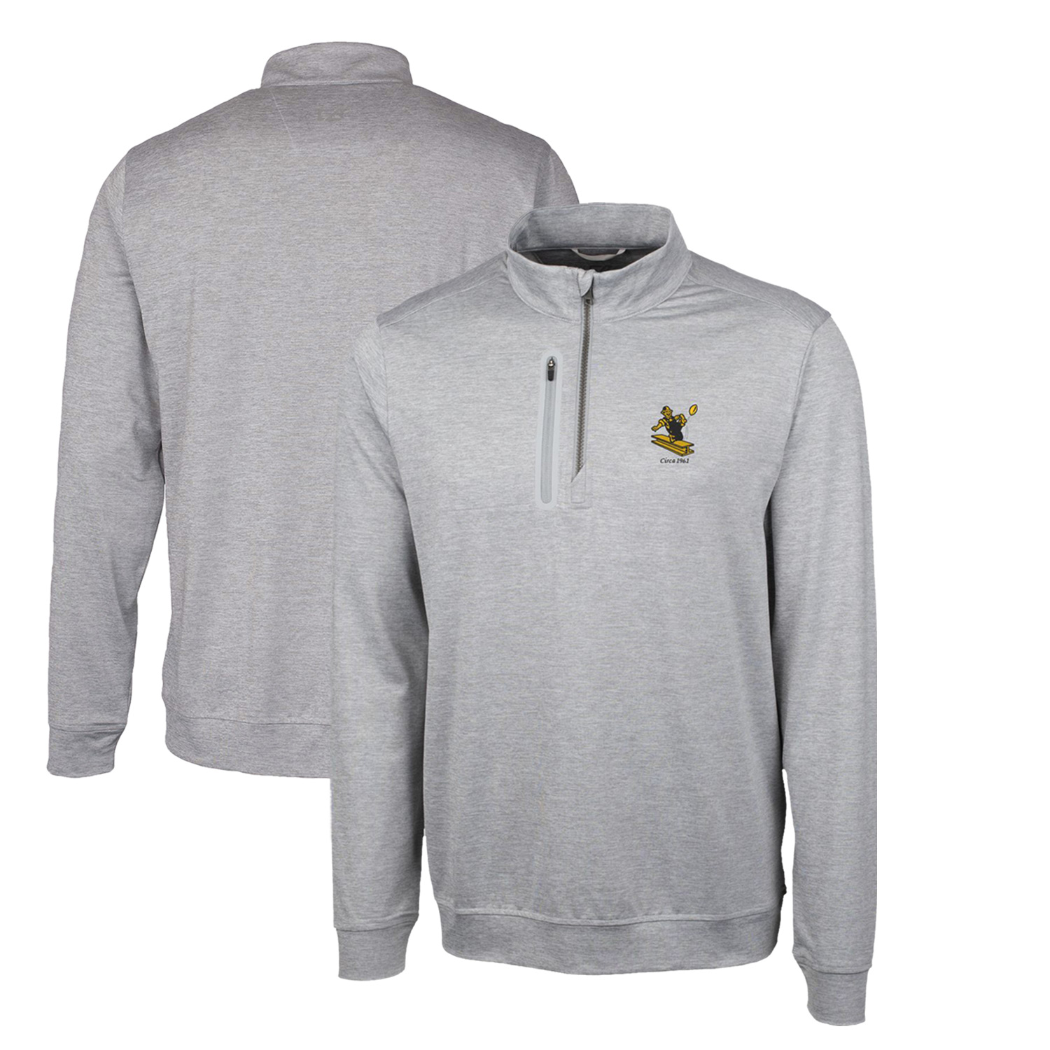 Men's Cutter & Buck Gray Pittsburgh Steelers Stealth Heathered Big & Tall Throwback Logo Quarter-Zip Pullover Top