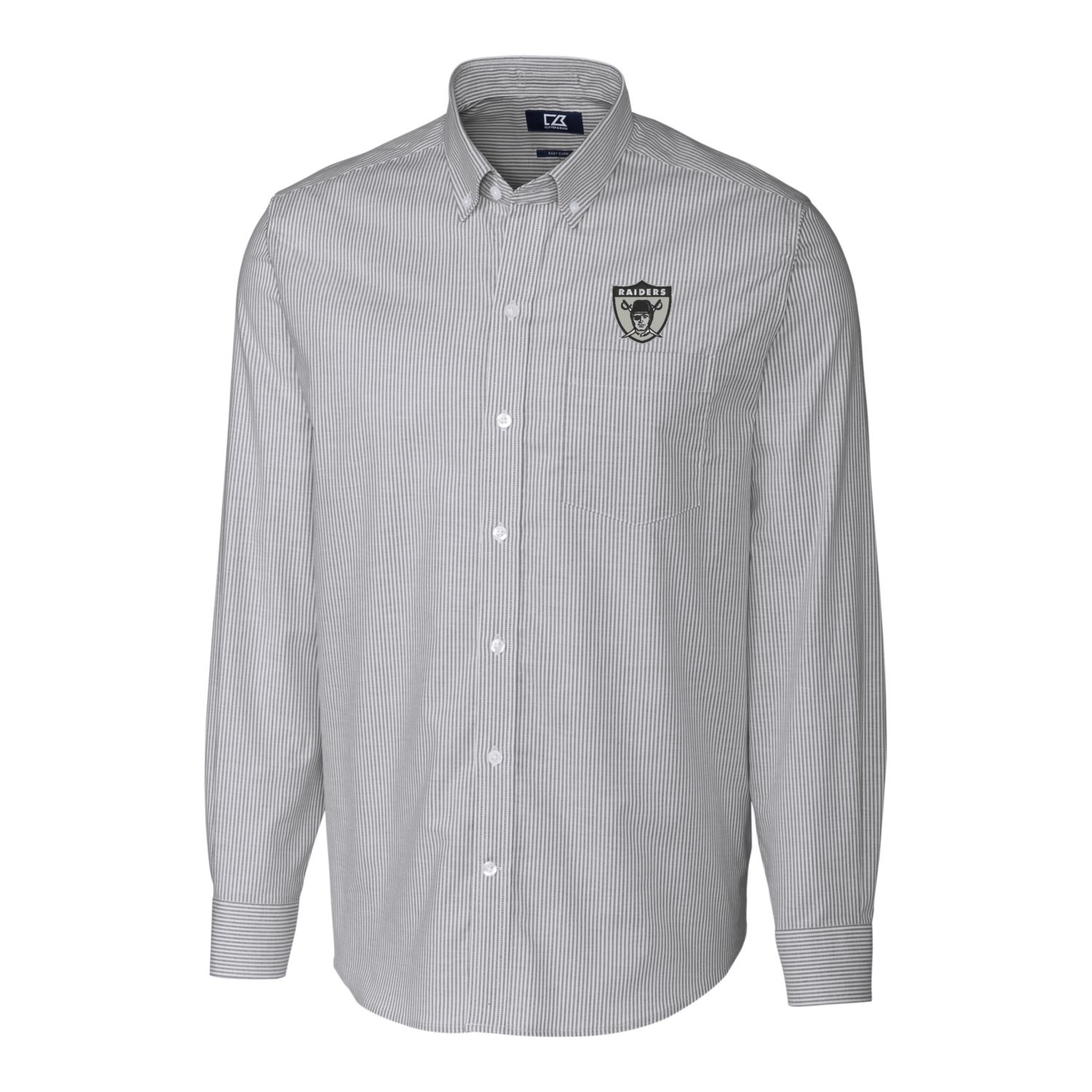 Men's Cutter & Buck Charcoal Las Vegas Raiders Throwback Logo Stretch Oxford Stripe Long Sleeve Button Down Shirt - Image 3