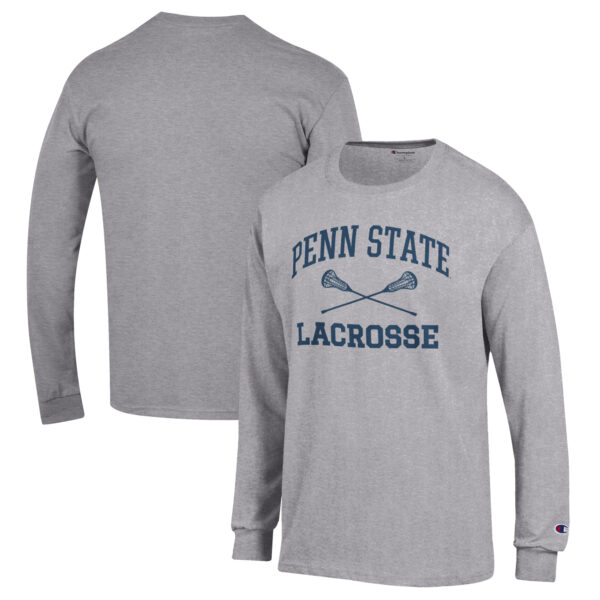 Men's Champion Heather Gray Penn State Nittany Lions Lacrosse Icon Powerblend Long Sleeve T-Shirt