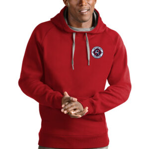 Men's Antigua Red New England Revolution Logo Victory Pullover Hoodie