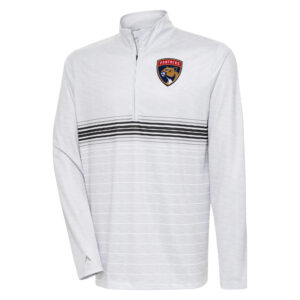 Men's Antigua Heather Gray/Black Florida Panthers Bullseye Quarter-Zip Pullover Top