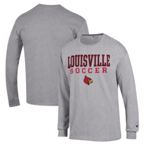Men's Champion Gray Louisville Cardinals Soccer Stack Logo Long Sleeve T-Shirt