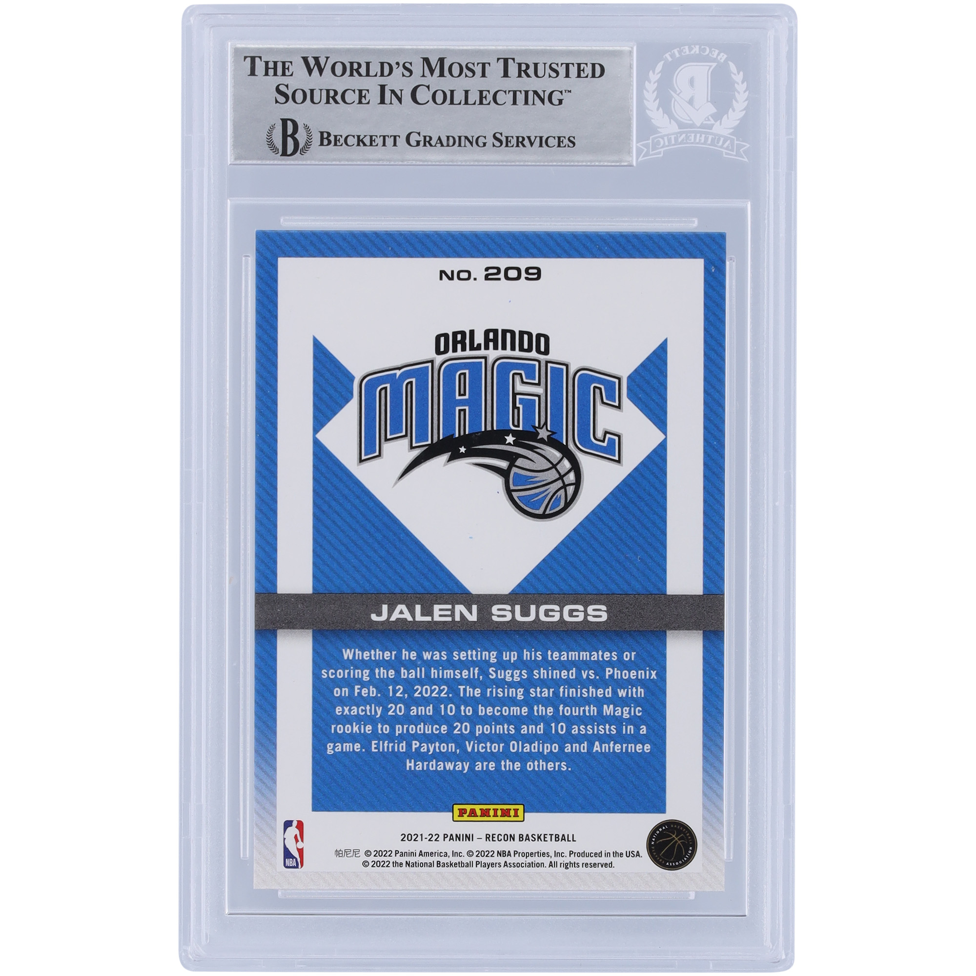 Jalen Suggs Orlando Magic Autographed 2021-22 Panini Recon #209 Beckett Fanatics Witnessed Authenticated Rookie Card - Image 5