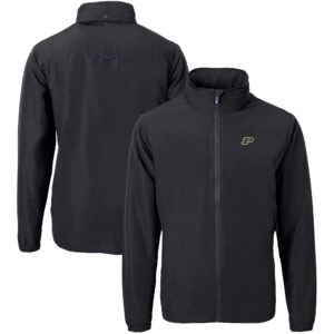 Men's Cutter & Buck  Black Purdue Boilermakers Big & Tall Charter Eco Knit Recycled Full-Zip Jacket
