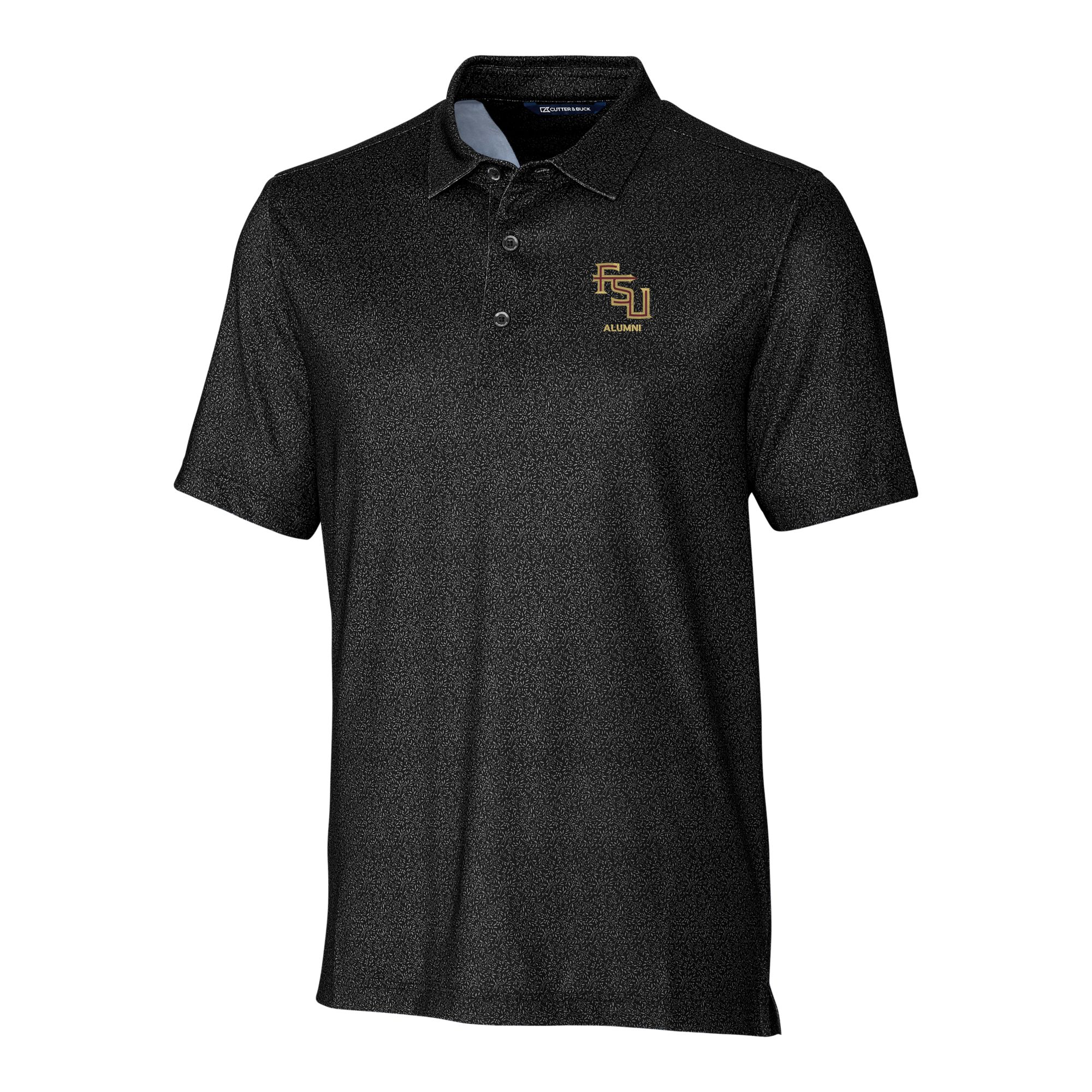 Men's Cutter & Buck Black Florida State Seminoles Alumni Logo Pike Micro Floral Print Stretch Polo - Image 6