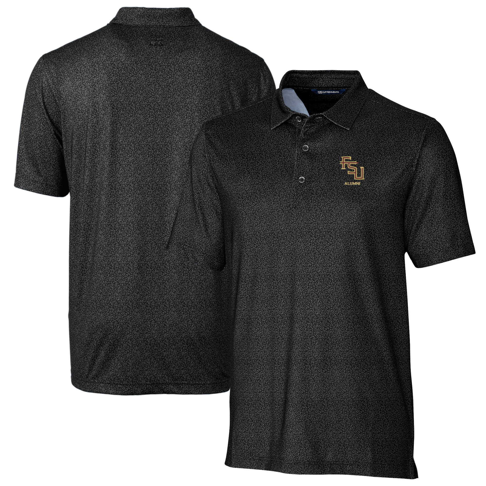 Men's Cutter & Buck Black Florida State Seminoles Alumni Logo Pike Micro Floral Print Stretch Polo
