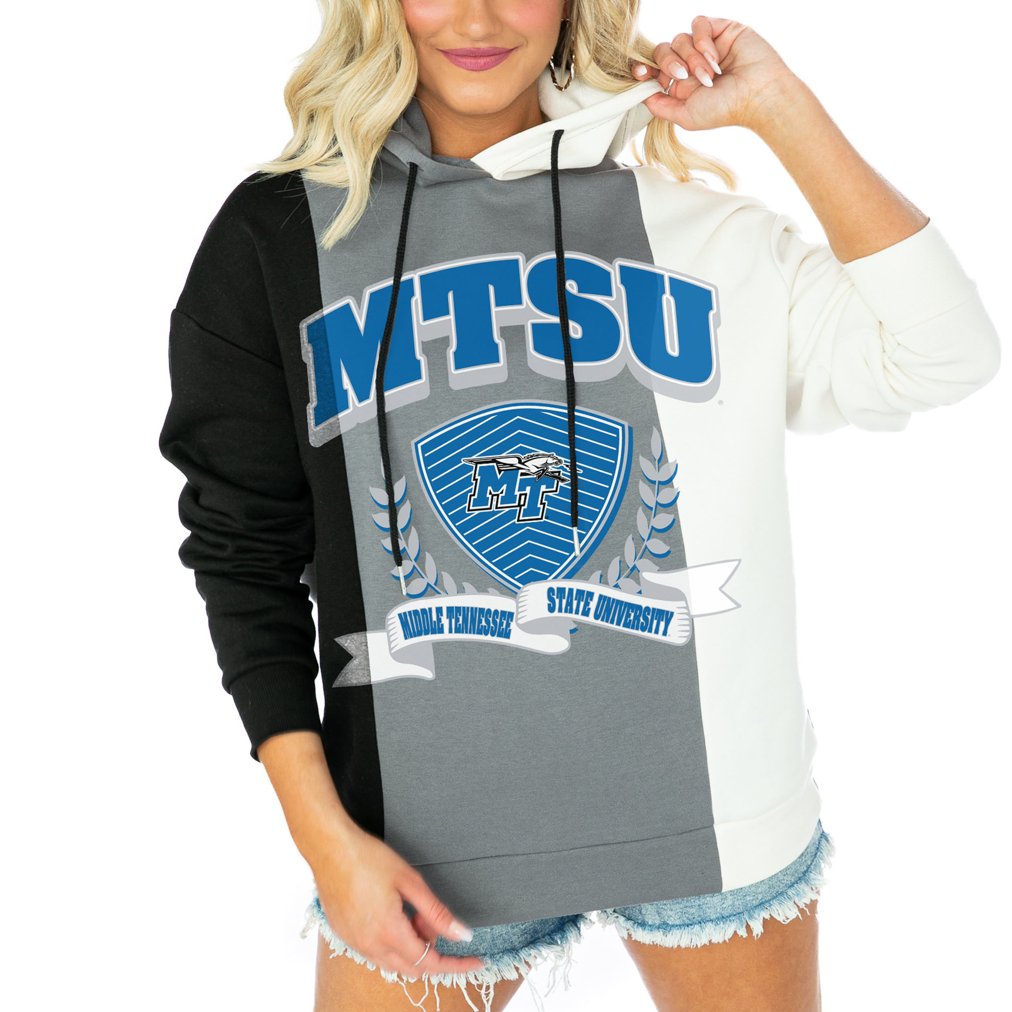 Women's Gameday Couture Black MTSU Blue Raiders Hall Of Fame Color Block Pullover Hoodie