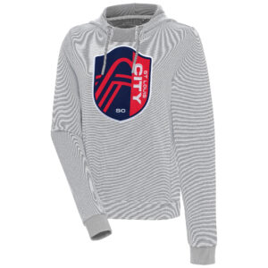 Women's Antigua  Gray/White St. Louis City SC Axe Bunker Tri-Blend Pullover Hoodie