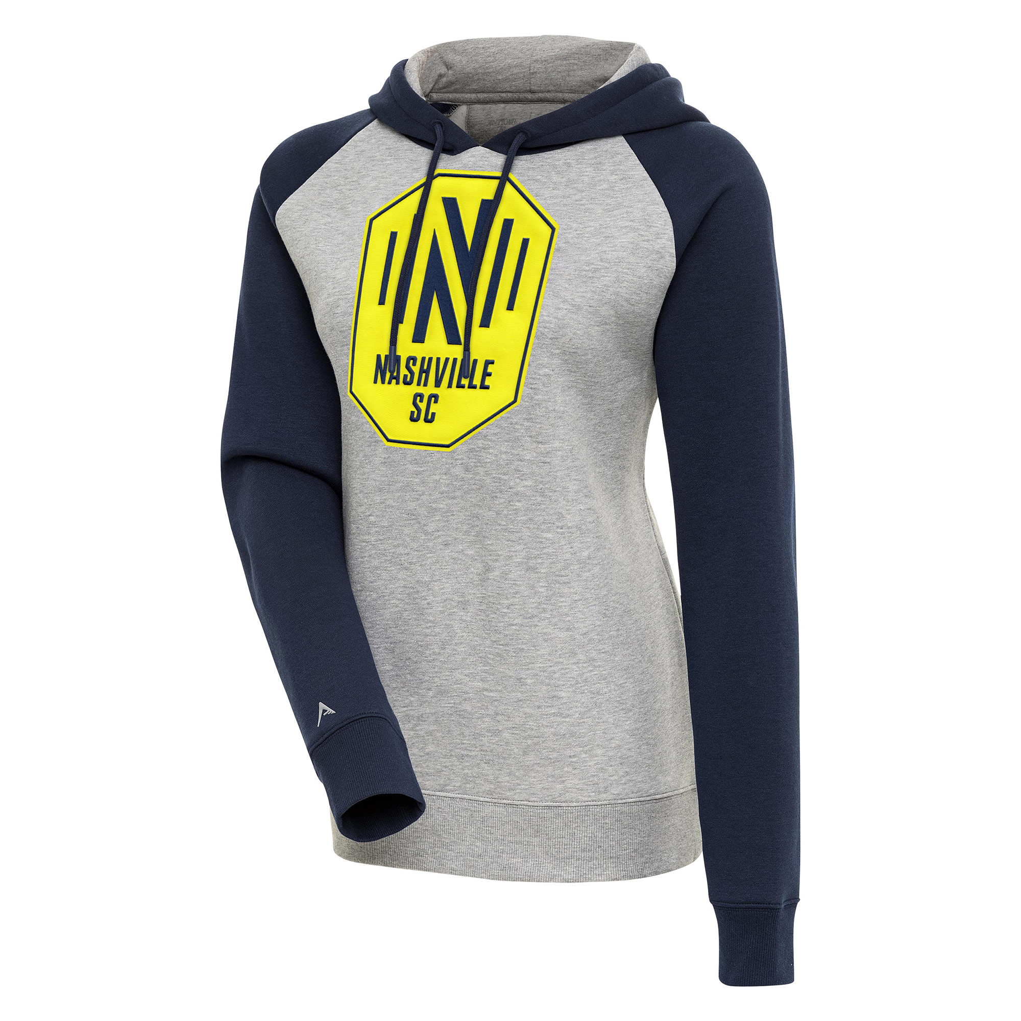 Women's Antigua Heather Gray Nashville SC Victory Raglan Sleeve Pullover Hoodie