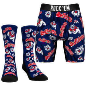 Men's Rock Em Socks  Fresno State Bulldogs All-Over Underwear and Crew Socks Combo Pack