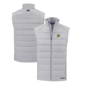 Men's Cutter & Buck Gray Athletics Evoke Hybrid Eco Softshell Recycled Full-Zip Vest