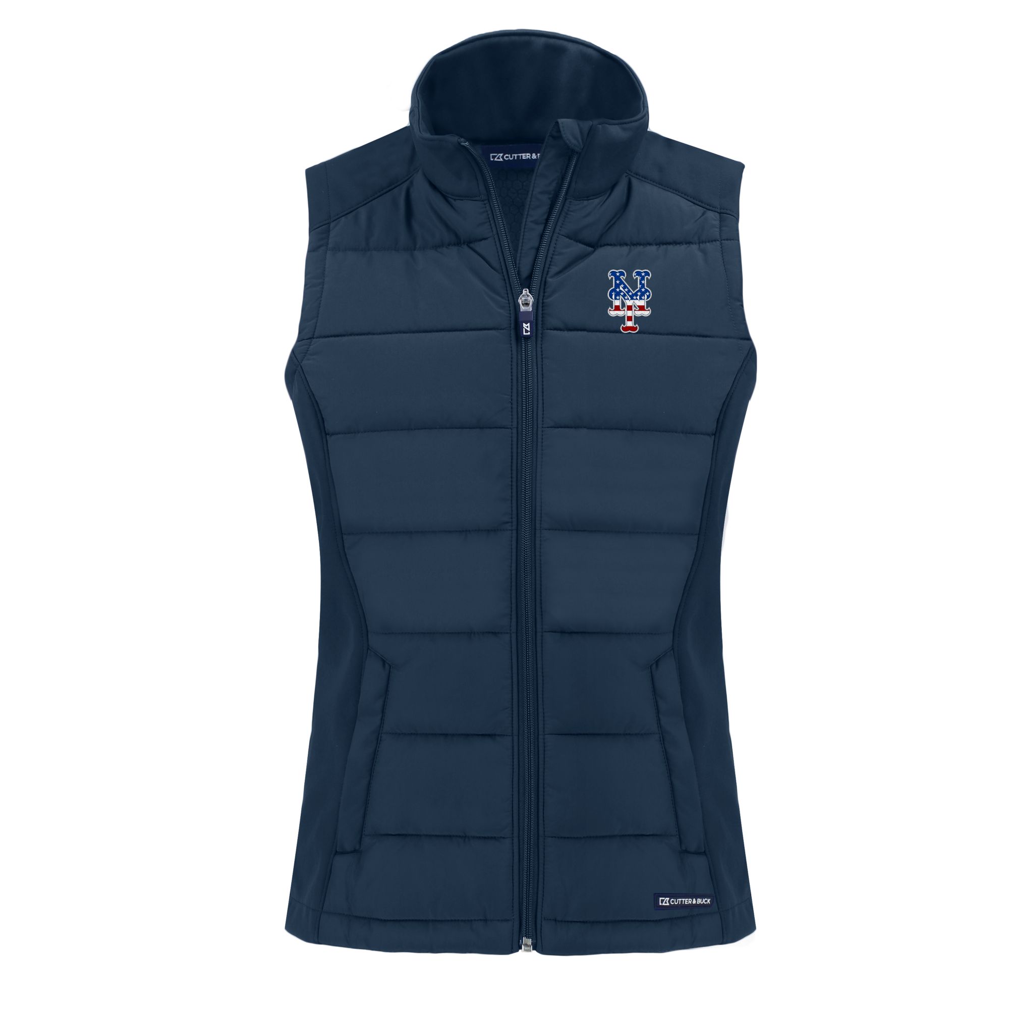 Women's Cutter & Buck Navy New York Mets Evoke Hybrid Eco Softshell Recycled Full-Zip Vest - Image 3