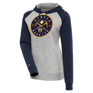 Women's Antigua  Heather Gray/Navy Denver Nuggets Victory Raglan Sleeve Pullover Hoodie