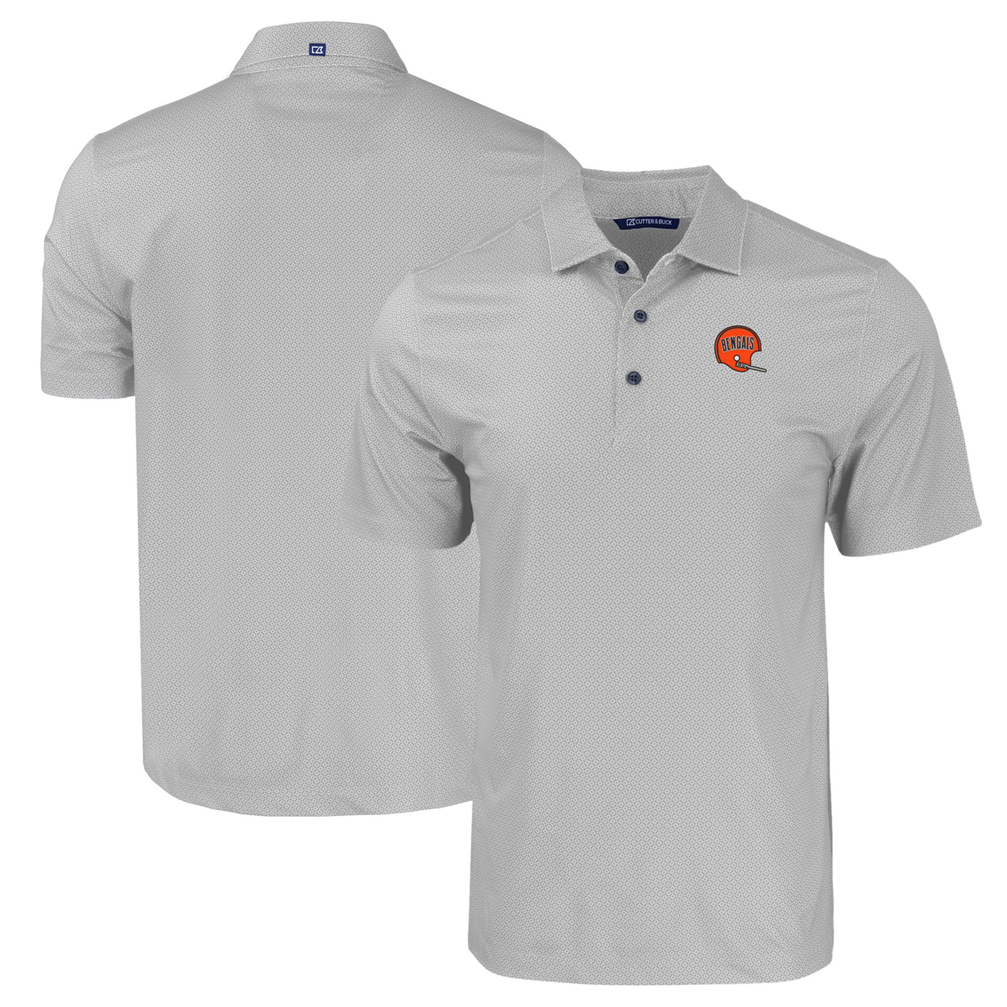 Men's Cutter & Buck Gray Cincinnati Bengals Throwback Big & Tall Pike Eco Tonal Geo Print Stretch Recycled Polo