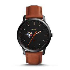 Men's Fossil Brown Toronto Blue Jays Minimalist Leather Watch