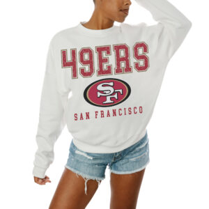 Women's Gameday Couture  White San Francisco 49ers  Sunday Drives Oversized Crewneck Pullover Sweatshirt
