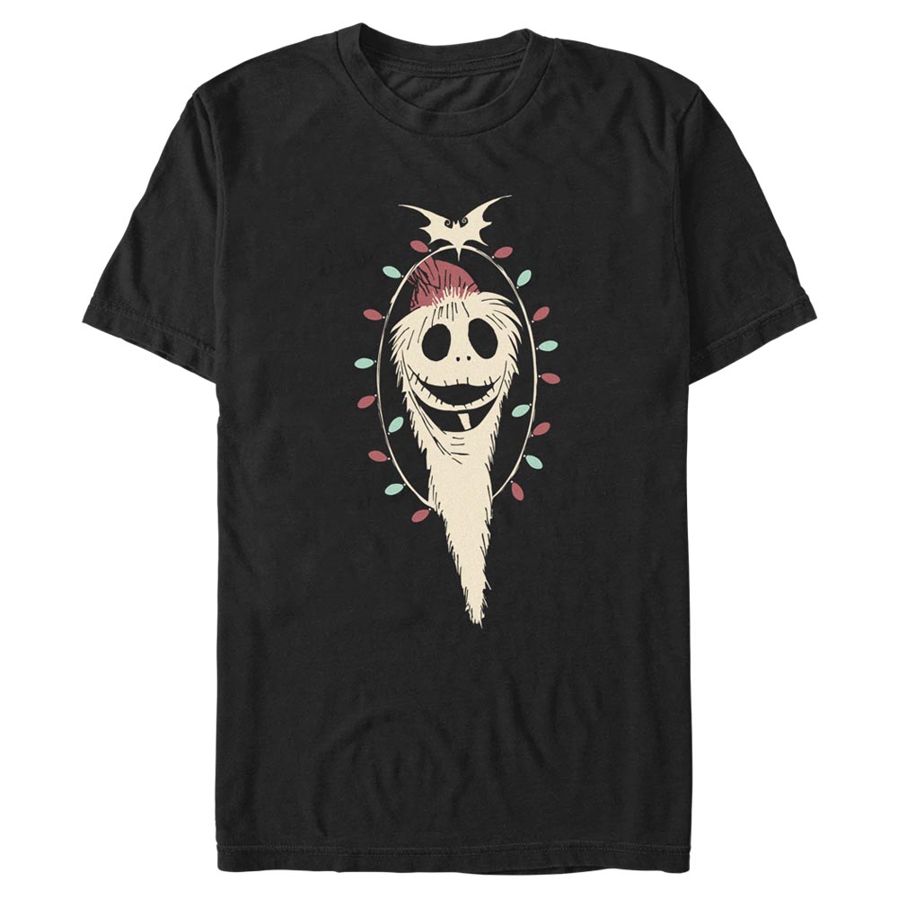 Men's Mad Engine Jack Skellington Black The Nightmare Before Christmas Santa Lights Graphic T-Shirt