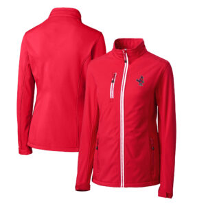 Women's Cutter & Buck  Red Memphis Redbirds Clique Telemark Eco Stretch Softshell Full-Zip Jacket
