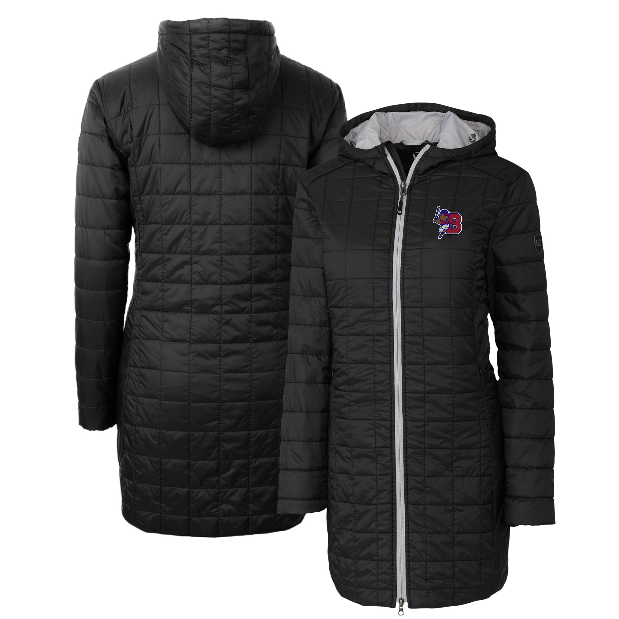 Women's Cutter & Buck Black Buffalo Bisons Rainier Primaloft Eco Insulated Hooded Long Coat