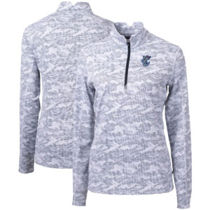 Women's Cutter & Buck  Charcoal Corpus Christi Hooks Traverse Camo Stretch Quarter-Zip Pullover Top
