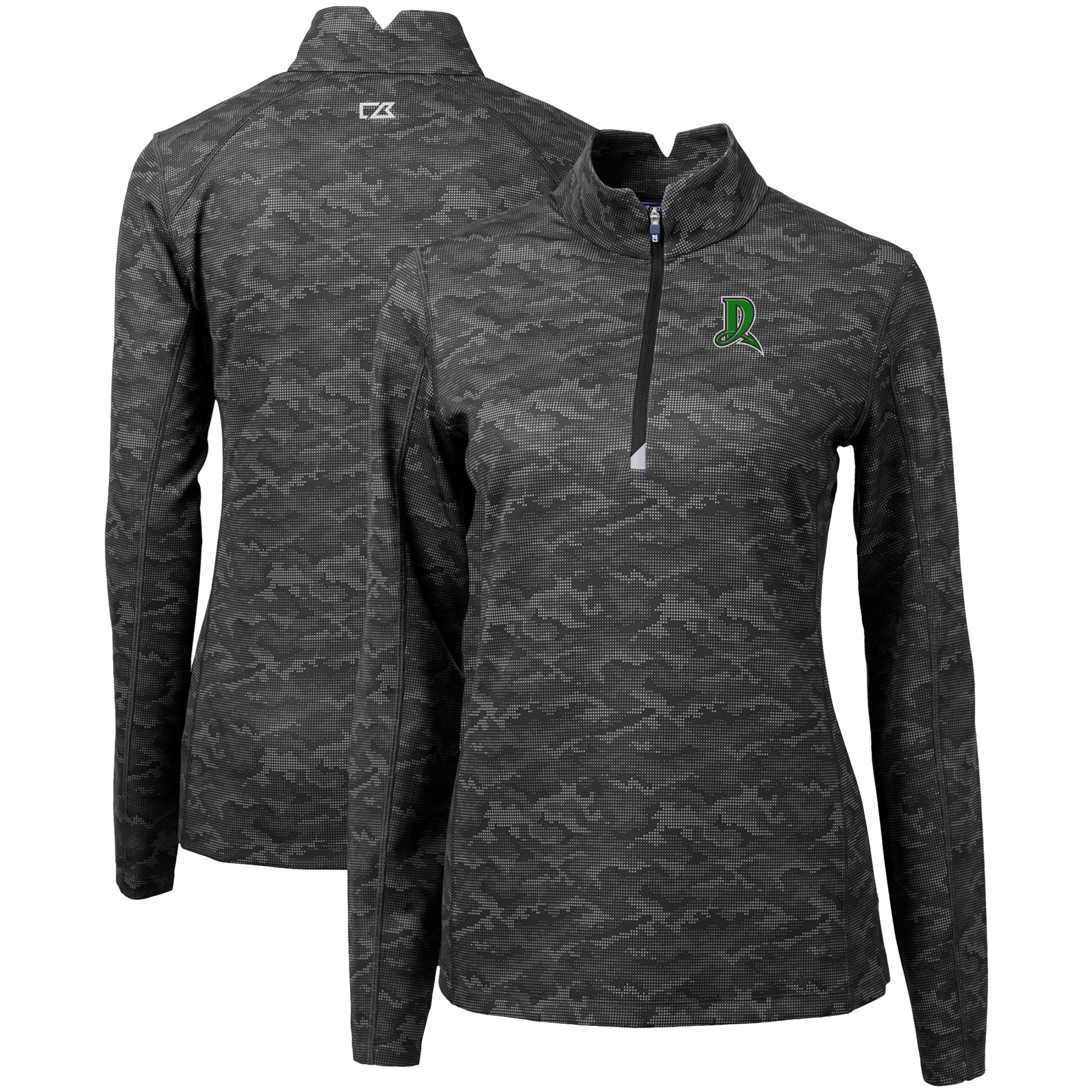 Women's Cutter & Buck Black Dayton Dragons Traverse Camo Stretch Quarter-Zip Pullover Top