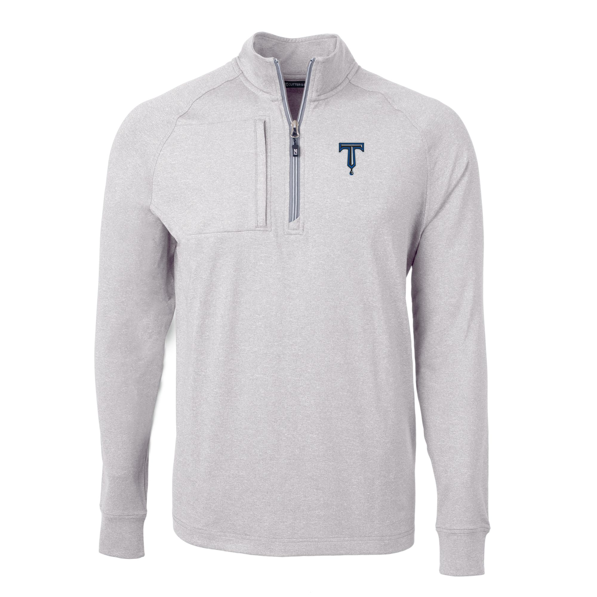 Men's Cutter & Buck Heather Gray Tulsa Drillers Adapt Eco Knit Heather Recycled Quarter-Zip Pullover - Image 3