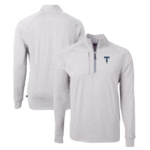 Men's Cutter & Buck  Heather Gray Tulsa Drillers Adapt Eco Knit Heather Recycled Quarter-Zip Pullover