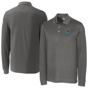 Men's Cutter & Buck Gray Charlotte Knights DryTec Advantage Tri-Blend Pique Long Sleeve Polo