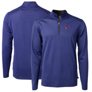 Men's Cutter & Buck Blue Buffalo Bisons Big & Tall Virtue Eco Pique Micro Stripe Recycled Quarter-Zip Pullover