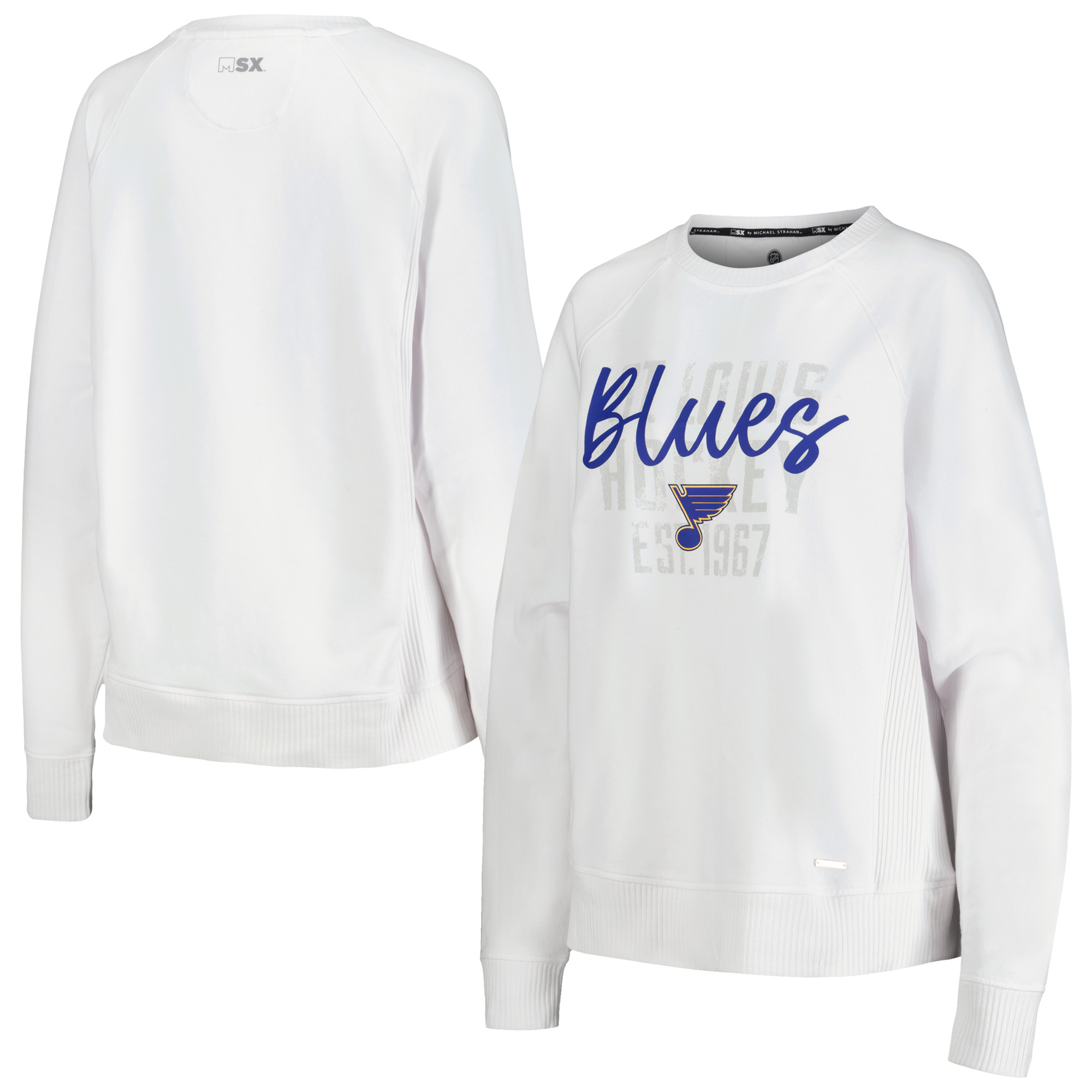 Women's MSX by Michael Strahan White St. Louis Blues Millie Raglan Pullover Sweatshirt