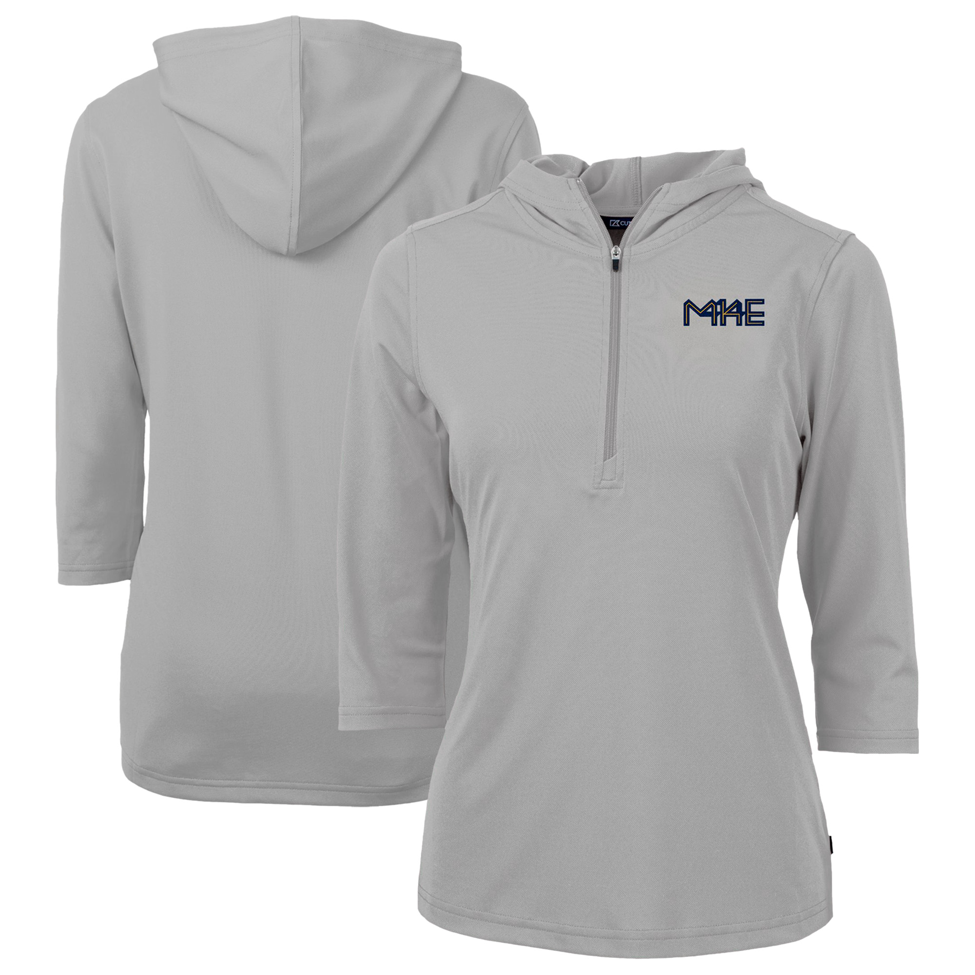 Women's Cutter & Buck Gray Milwaukee Brewers City Connect Virtue Eco Pique Recycled Half-Zip Pullover Hoodie