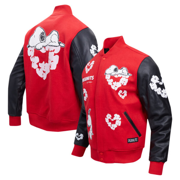Men's Freeze Max Snoopy Red Peanuts Cotton Heart Full-Zip Varsity Jacket