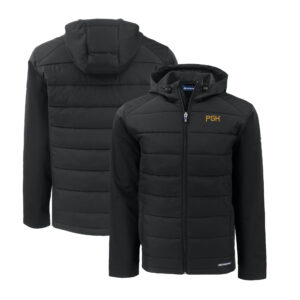 Men's Cutter & Buck Black Pittsburgh Pirates City Connect Big & Tall Evoke Hybrid Eco Softshell Recycled Full-Zip Hooded Jacket