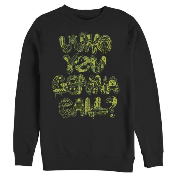 Men's Mad Engine Black Ghostbusters Who You Gonna Call Doodle Graphic Fleece Sweatshirt