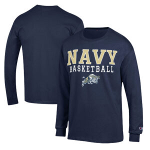 Men's Champion Navy Navy Midshipmen Basketball Stack Long Sleeve T-Shirt