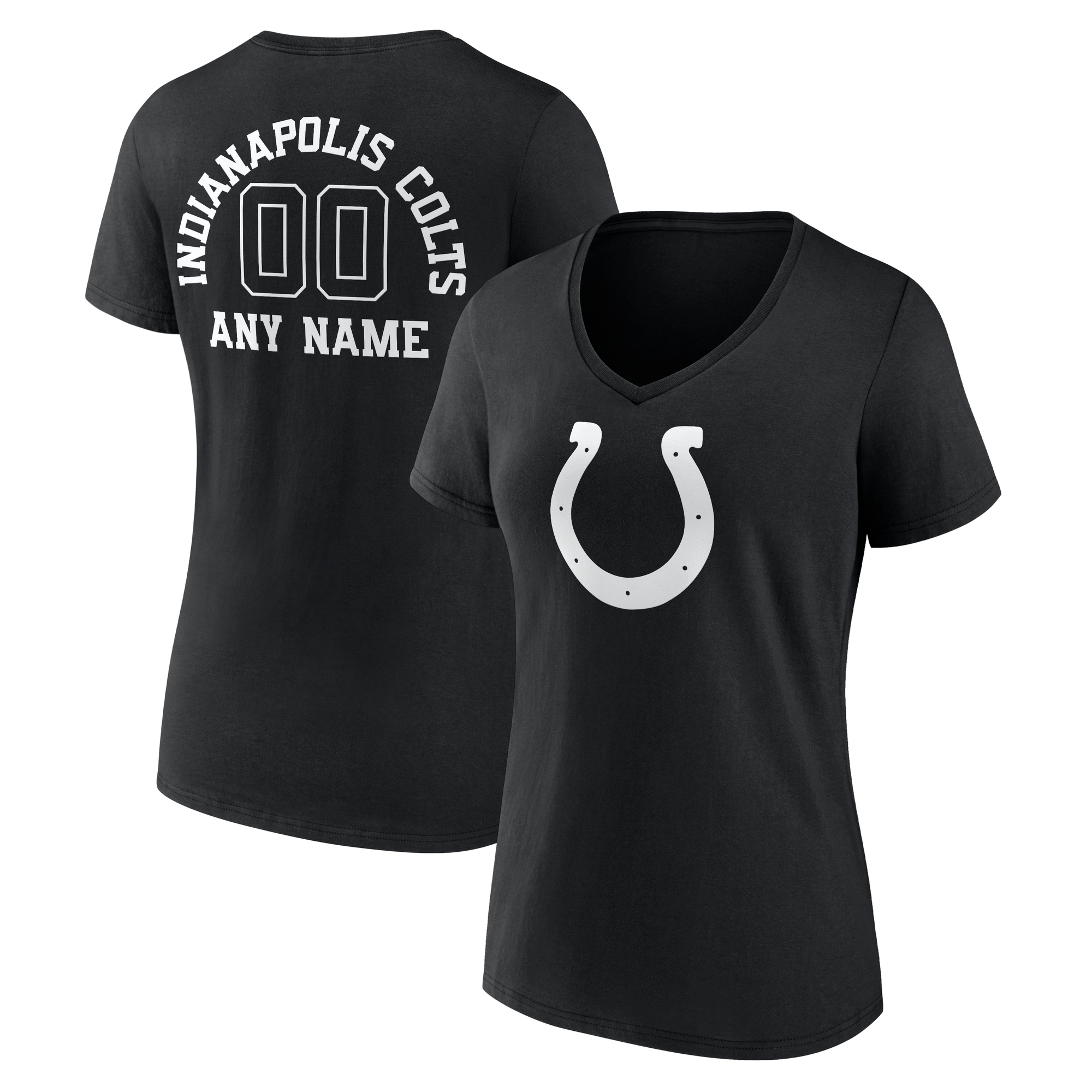 Women's Black Indianapolis Colts Personalized Name & Number Monochrome V-Neck T-Shirt