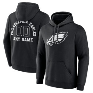 Men's  Black Philadelphia Eagles Personalized Name & Number Monochrome Pullover Hoodie