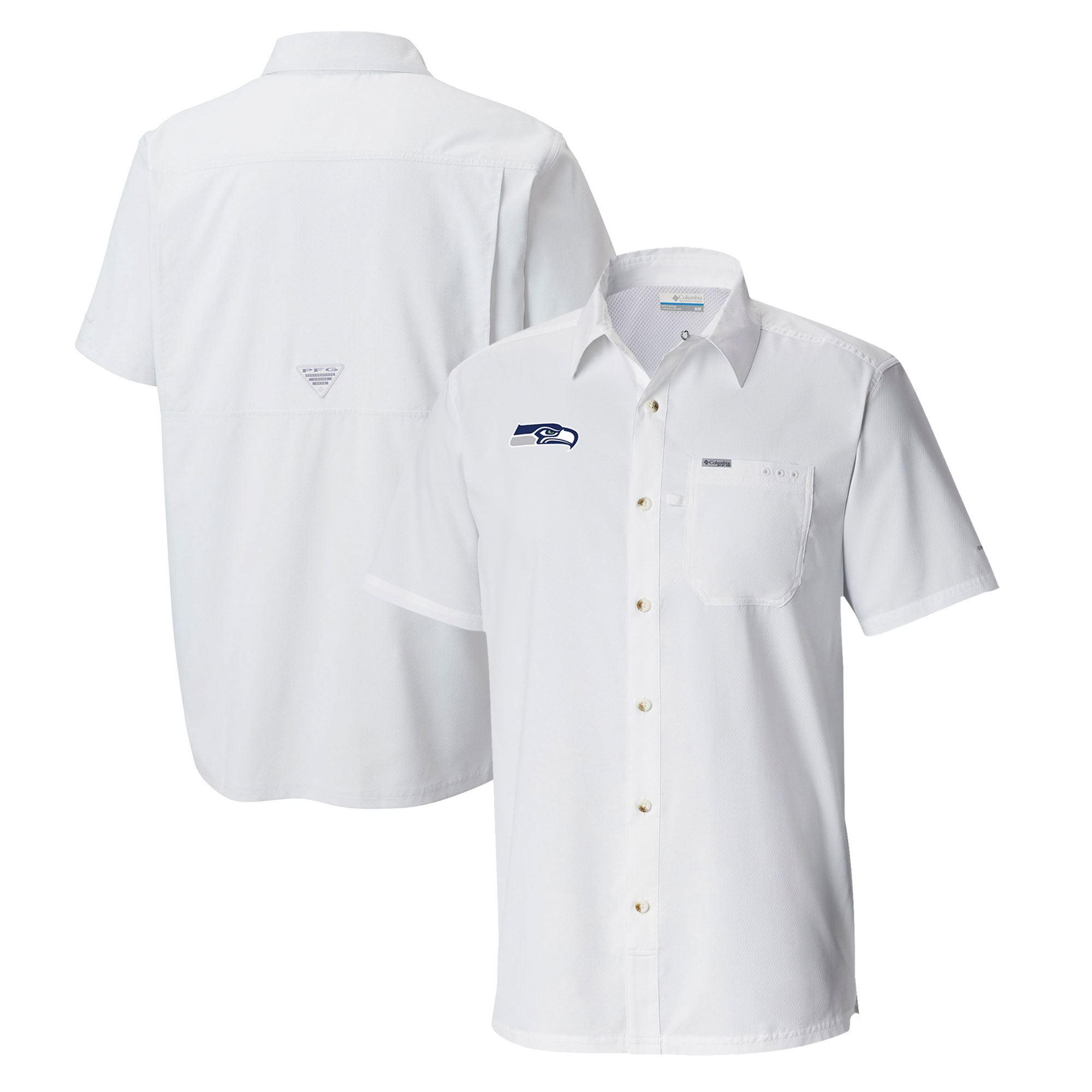 Men's Columbia White Seattle Seahawks Slack Tide Omni-Wick Button-Up Camp Shirt - Image 5