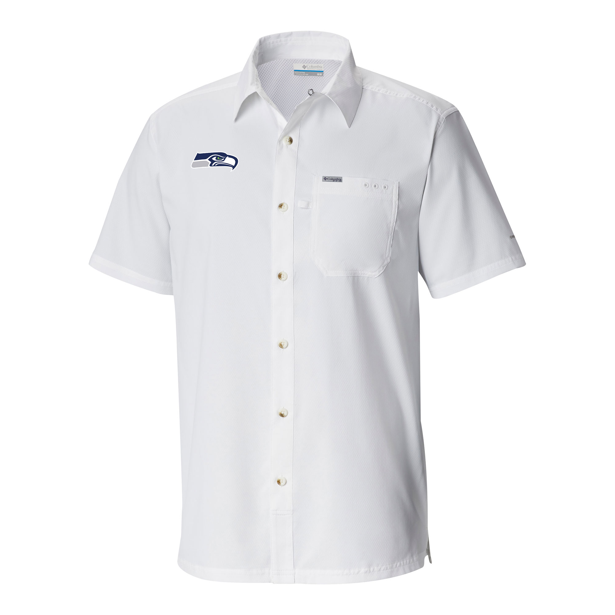Men's Columbia White Seattle Seahawks Slack Tide Omni-Wick Button-Up Camp Shirt - Image 6