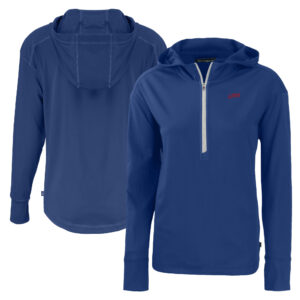 Women's Cutter & Buck  Royal SMU Mustangs Vault Daybreak Eco Recycled Half-Zip Hoodie
