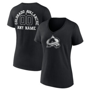 Women's Black Colorado Avalanche Personalized Name & Number Monochrome V-Neck T-Shirt