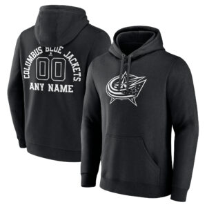 Men's Black Columbus Blue Jackets Personalized Name & Number Monochrome Pullover Hoodie