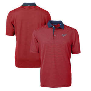 Men's Cutter & Buck Red Dayton Flyers Big & Tall Virtue Eco Pique Micro Stripe Recycled DryTec Polo