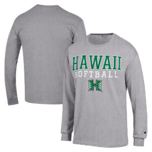 Men's Champion  Gray Hawaii Rainbow Warriors Stack Logo Softball Powerblend Long Sleeve T-Shirt