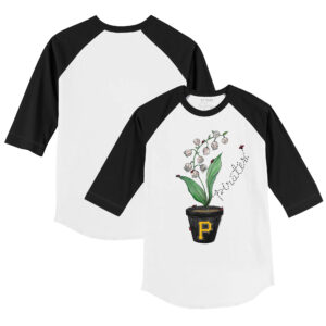 Toddler Tiny Turnip  White/Black Pittsburgh Pirates Lilies and Ladybugs 3/4-Sleeve Raglan T-Shirt