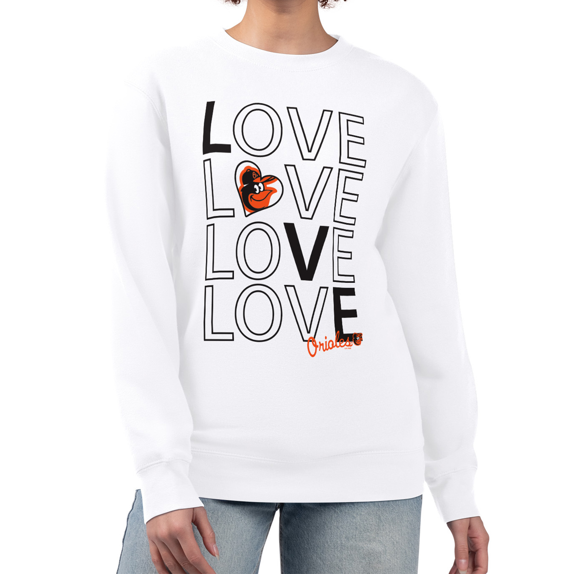 Women's G-III 4Her by Carl Banks White Baltimore Orioles Love Team Logo Fleece Pullover Sweatshirt