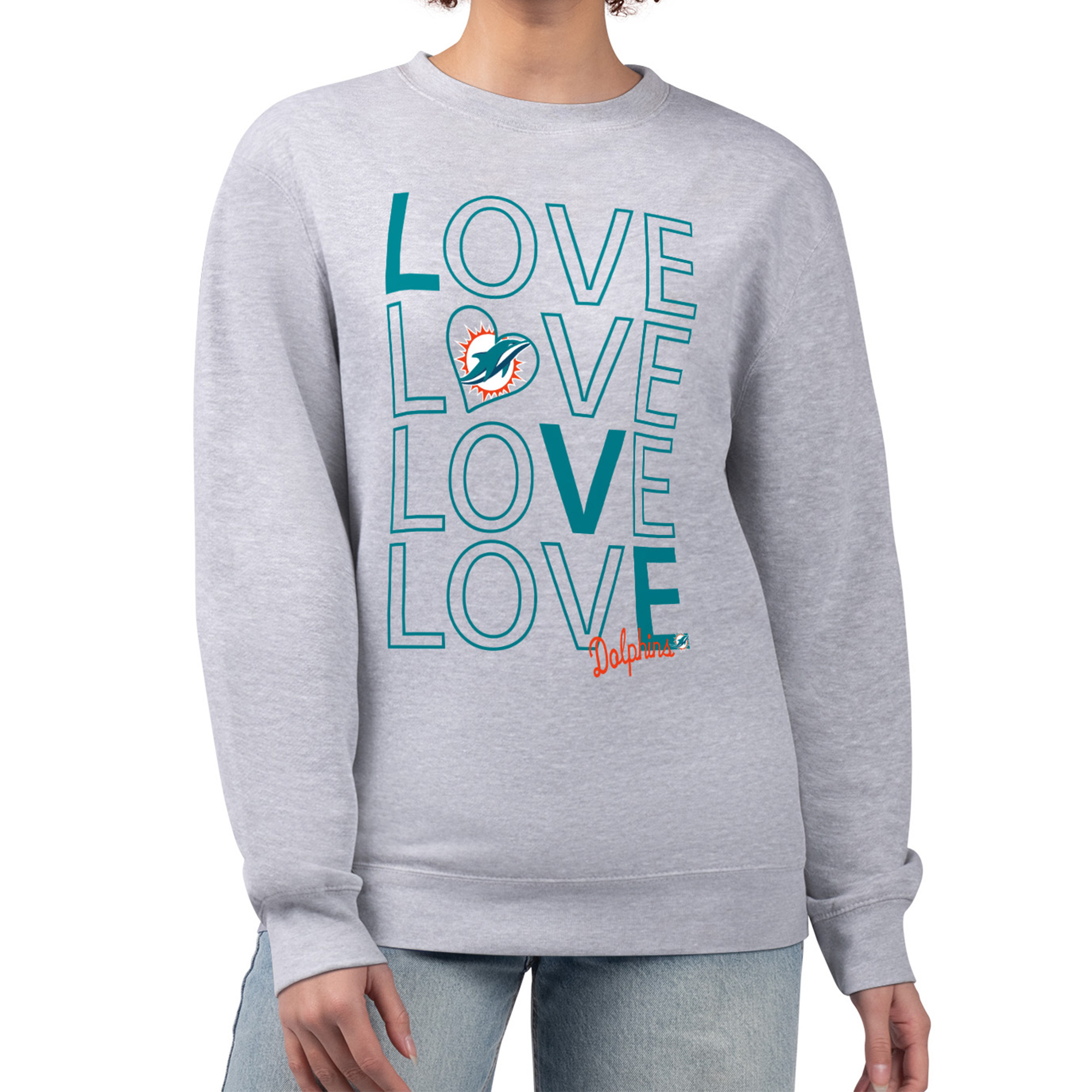 Women's G-III 4Her by Carl Banks Heather Gray Miami Dolphins Lots of Love Graphic Fleece Pullover Sweatshirt