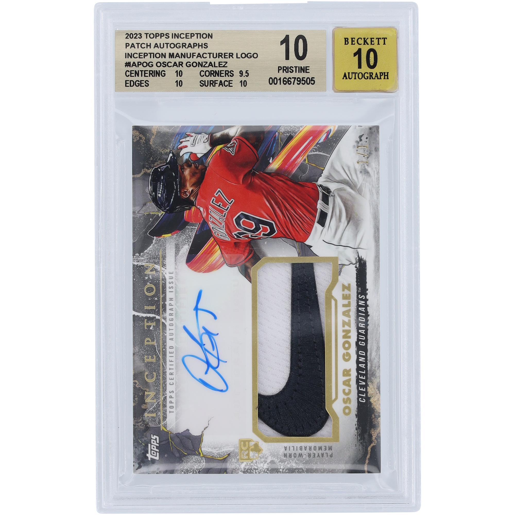 Oscar Gonzalez Cleveland Guardians Autographed 2023 Topps Inception Nike Swoosh #IAP-OG #1/1 BGS Authenticated 10/10 Rookie Card - 10,9.5,10,10 Subgrades