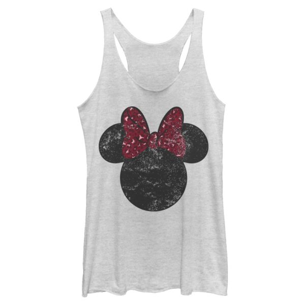Women's Mad Engine Minnie Mouse White Mickey & Friends Distressed Leopard Bow Graphic Tri-Blend Racerback Tank Top