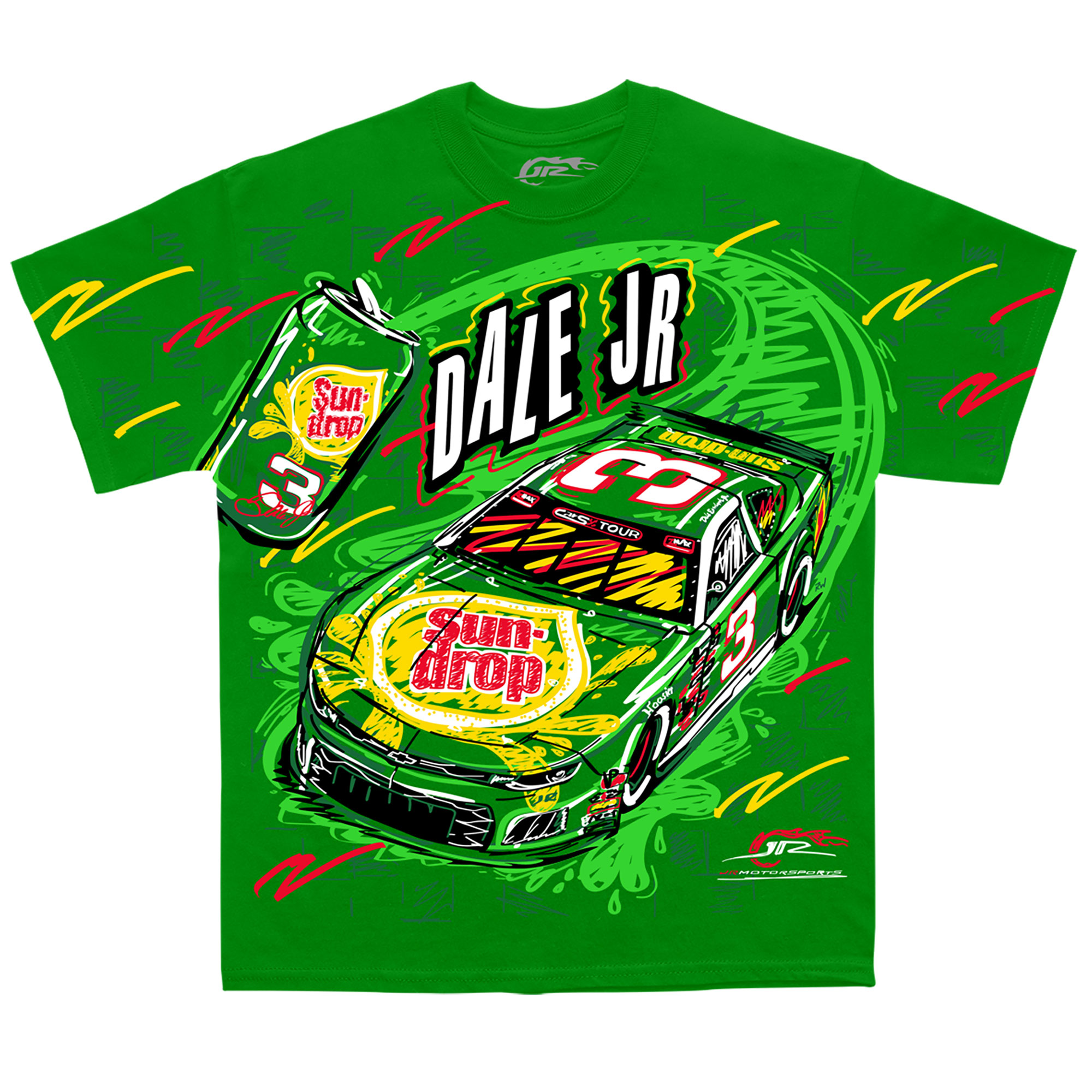 Men's JR Motorsports Official Team Apparel Green Dale Earnhardt Jr. Sun Drop Total Print T-Shirt - Image 5